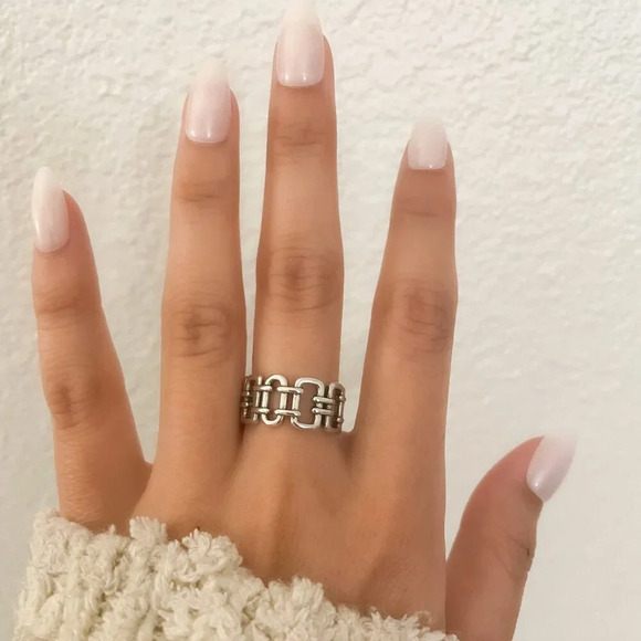 925 Sterling Silver Link Ring Minimalist Dainty Adjustable Ring Thumb Ring - Picture 4 of 8